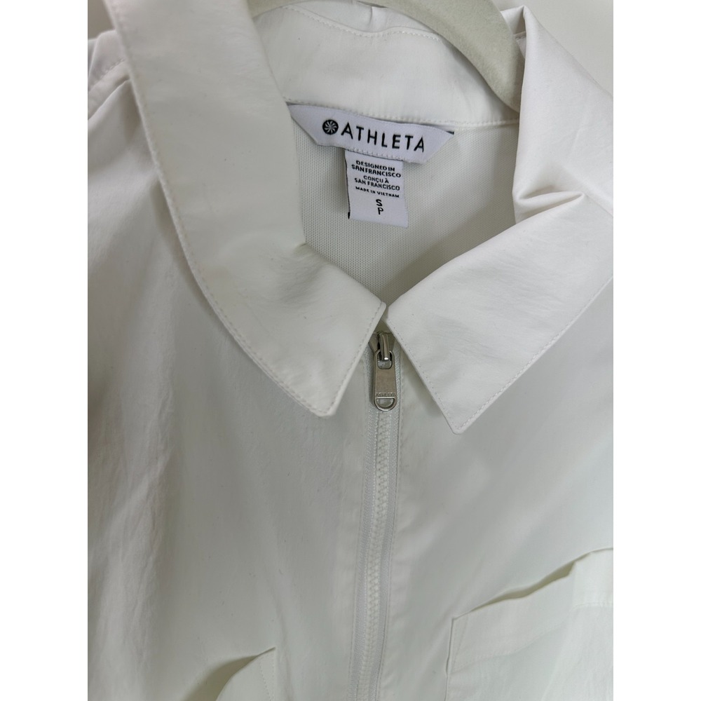 Athleta Advantage Cinch Top White Short Sleeve Full Zip Utility Shirt Small EUC - Picture 7 of 12